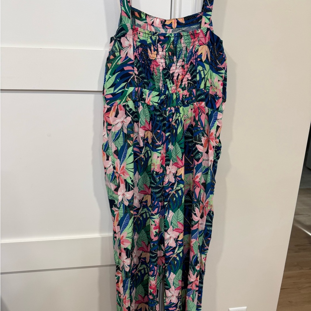 LOFT One Piece in Pink and Green Floral jumpsuit - Picture 2 of 3
